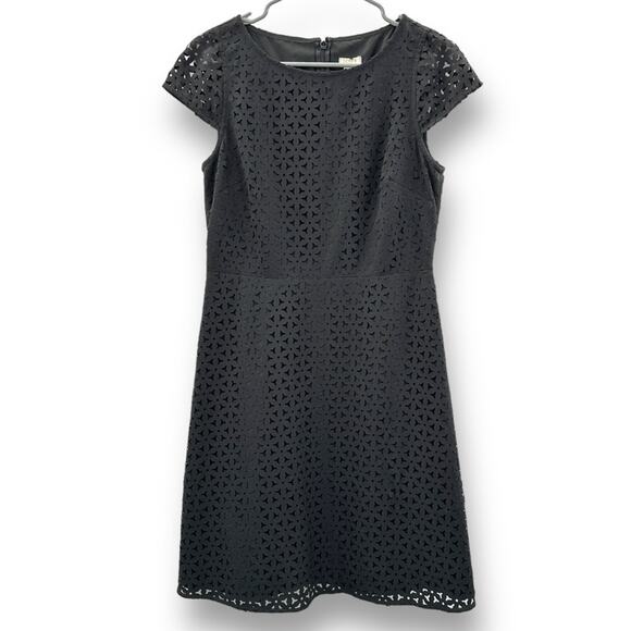 J. Crew Factory Laser-Cut Black Short Cap Sleeve A-Line Mini Dress Size 6 - Picture 1 of 8